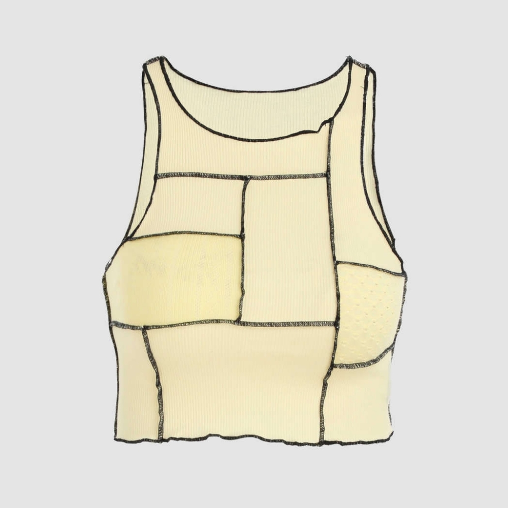 CIDER Yellow Check Rib Crop Tank, Size S